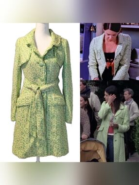 ASO Gilmore Girls Lorelai Coat Green Tweed Long Peacoat With Belt Size XS